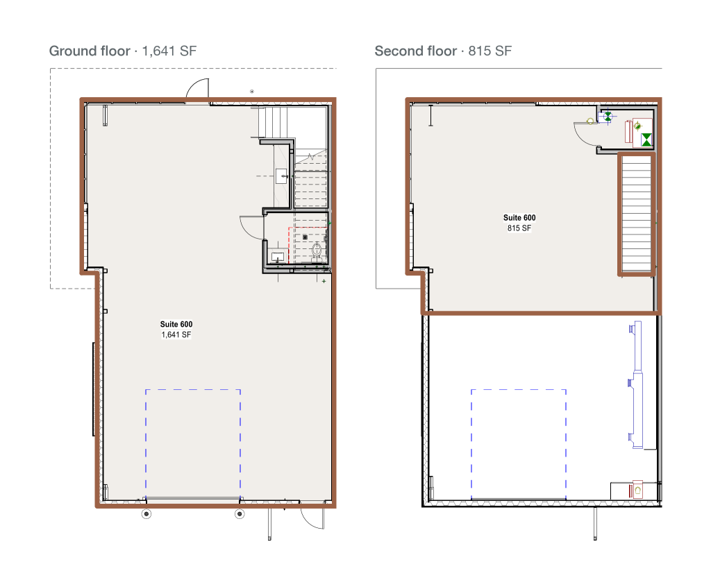 Floor plan of Suite 600, ground floor and second floor
